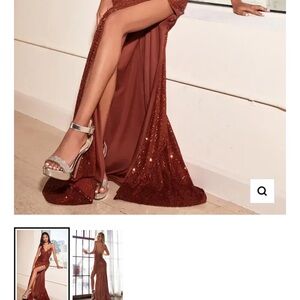 Elegant Sequin Prom Dress in Rust